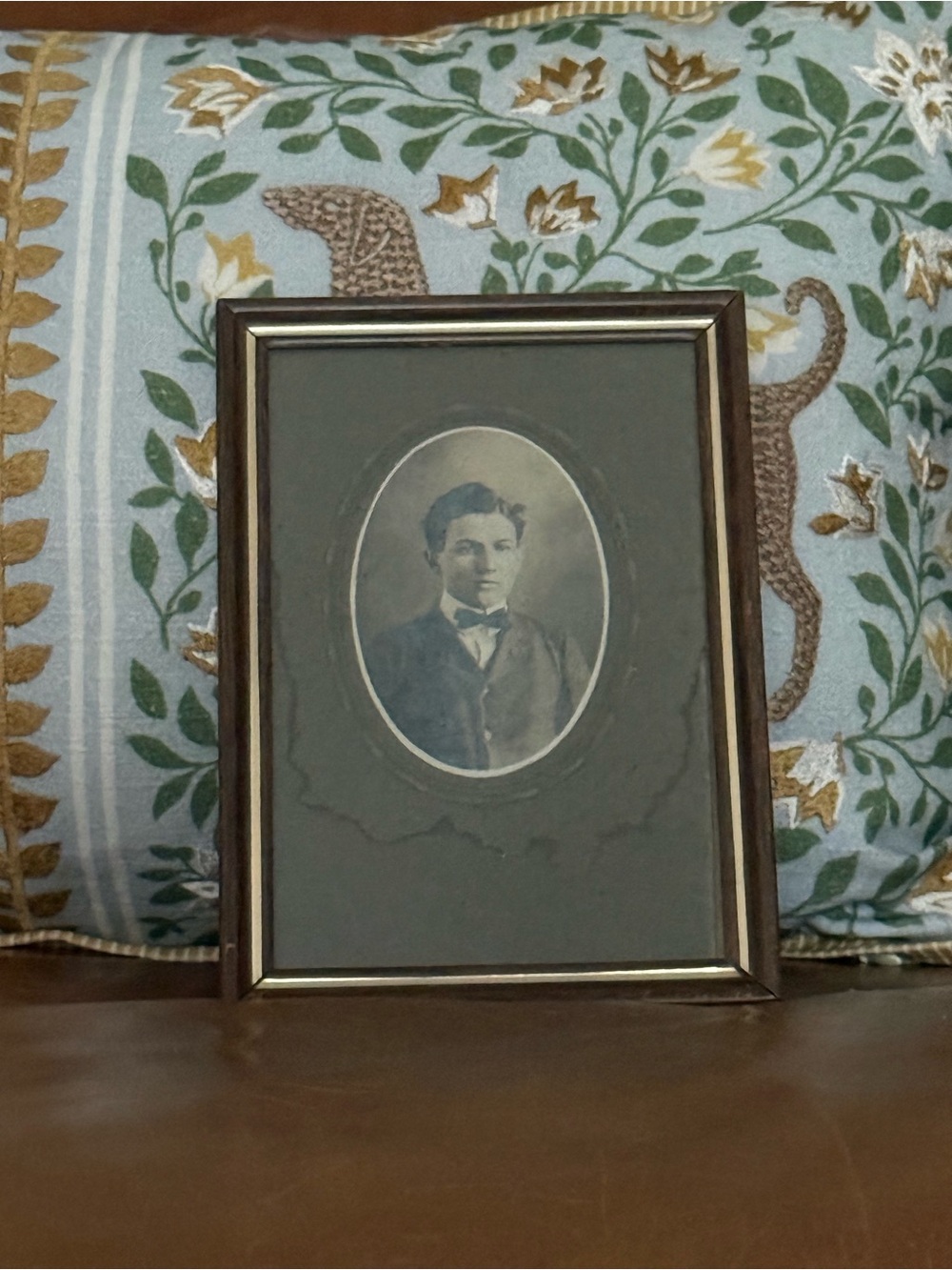 Early 1900s Portrait Photograph in Vintage Frame with Gold Trim